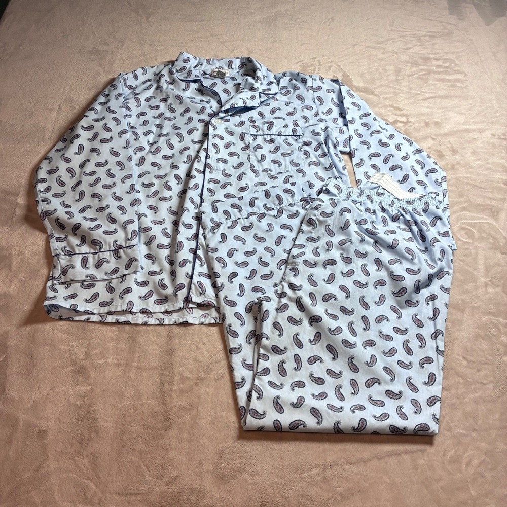 John Weitz Mens Pajama Set XL Blue Paisley Long Sleeve Button Down Sleepwear